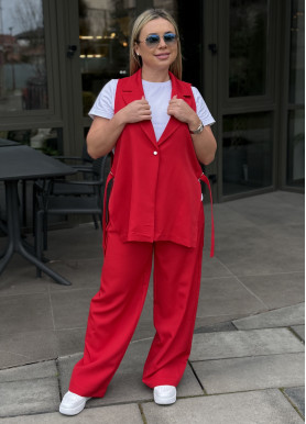 Класичний костюм з жилетом подовженого крою костюмка червоний великий розмір